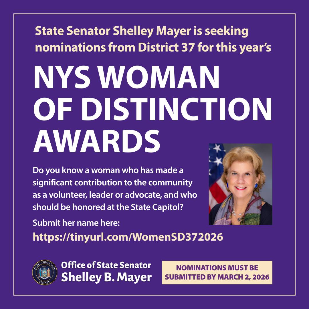 Senator Shelley Mayer Opens Nominations For New York State Senate Woman Of Distinction And NYS Senate Veterans Hall Of Fame Senator Shelley Mayer Opens Nominations For New York State Senate Woman Of Distinction And NYS Senate Veterans Hall Of Fame