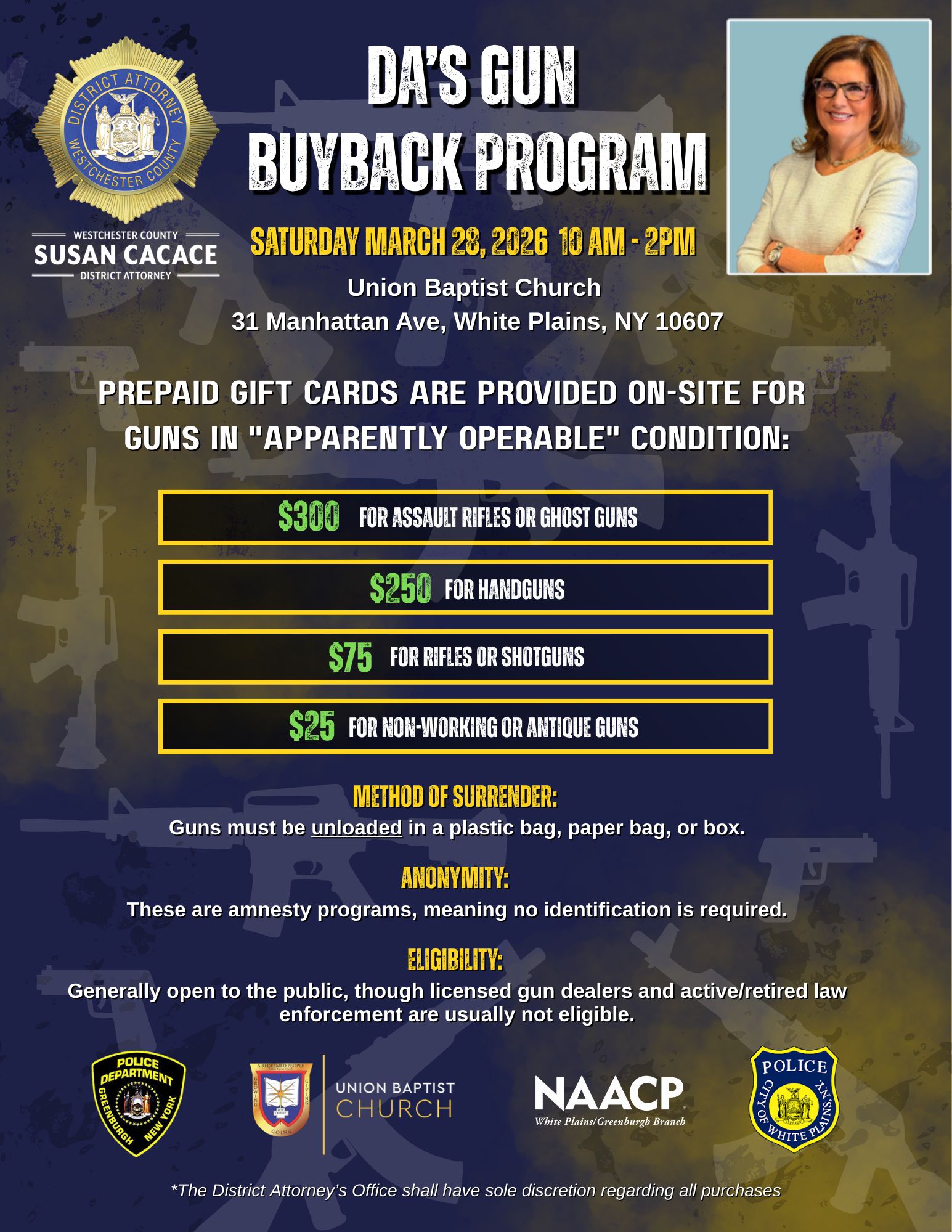 Westchester DA Cacace to Sponsor Gun Buyback Program March 28 Westchester DA Cacace to Sponsor Gun Buyback Program March 28