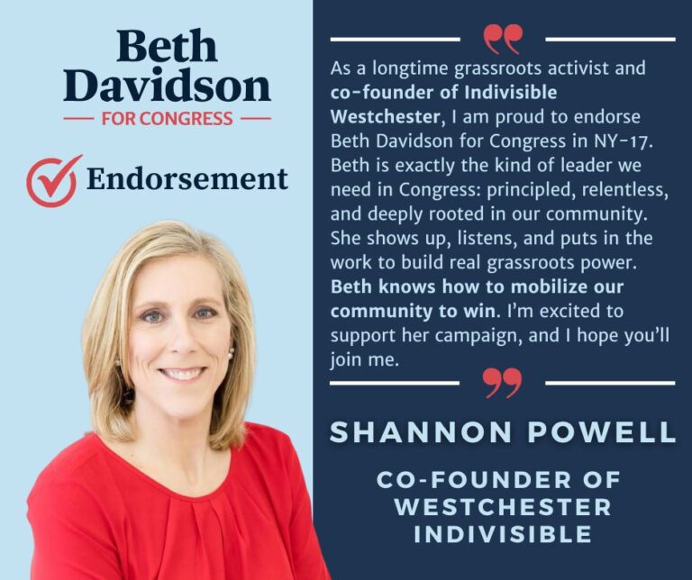 Indivisible Westchester Co-Founder Shannon Powell Endorses Beth Davidson for Congress-NY-17