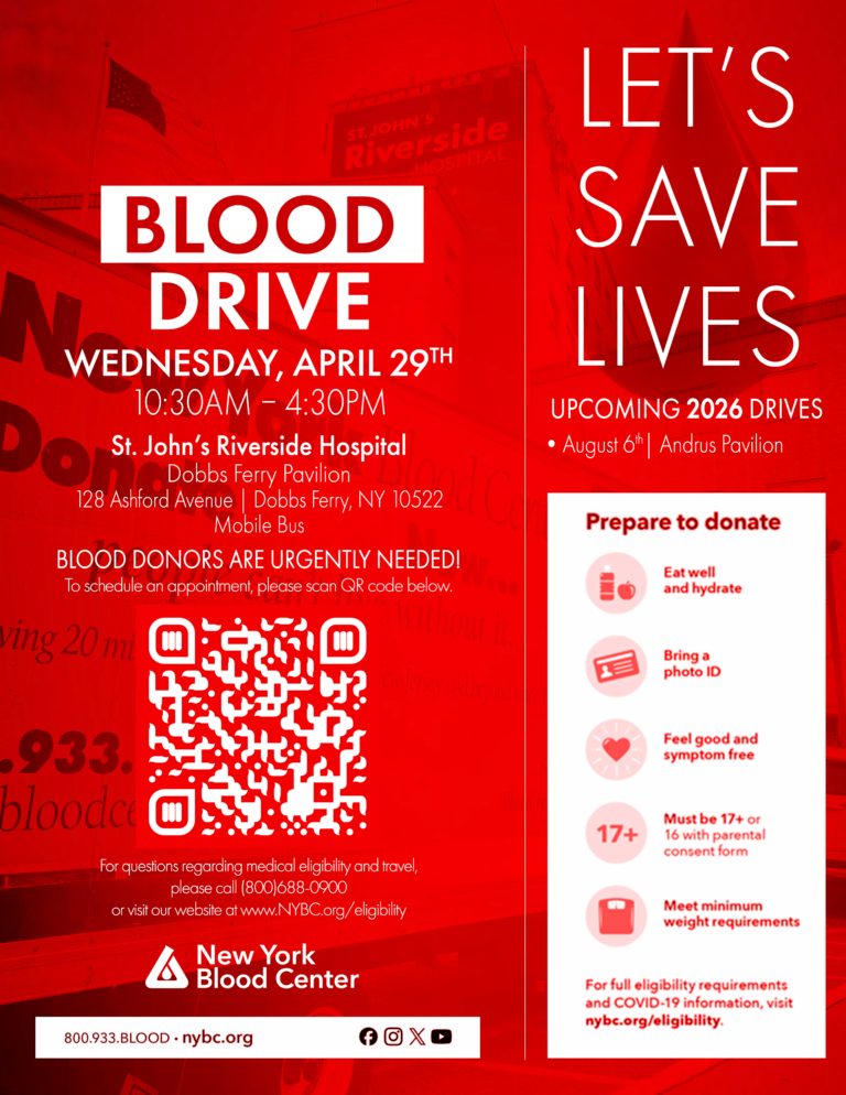 ST. JOHN’S RIVERSIDE HOSPITAL TO HOST COMMUNITY BLOOD DRIVE ON APRIL 29TH