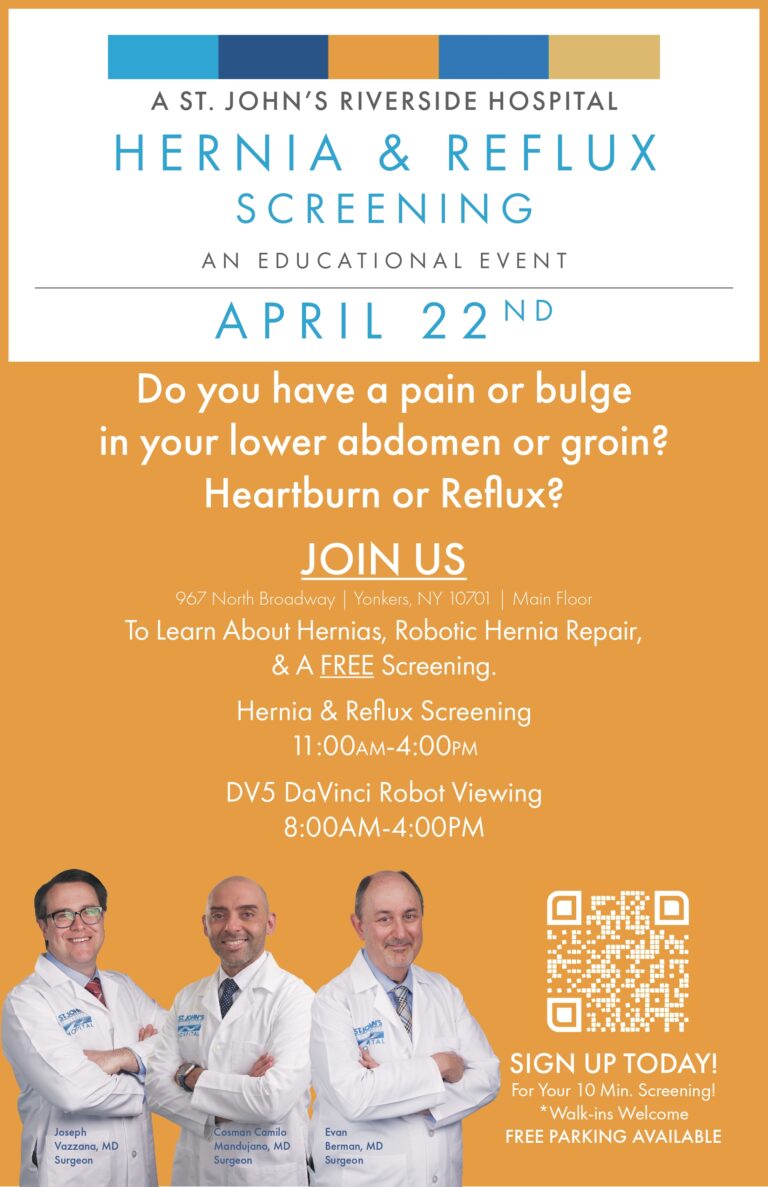 Free Hernia & Reflux Screening at St. John’s Riverside Hospital April 22