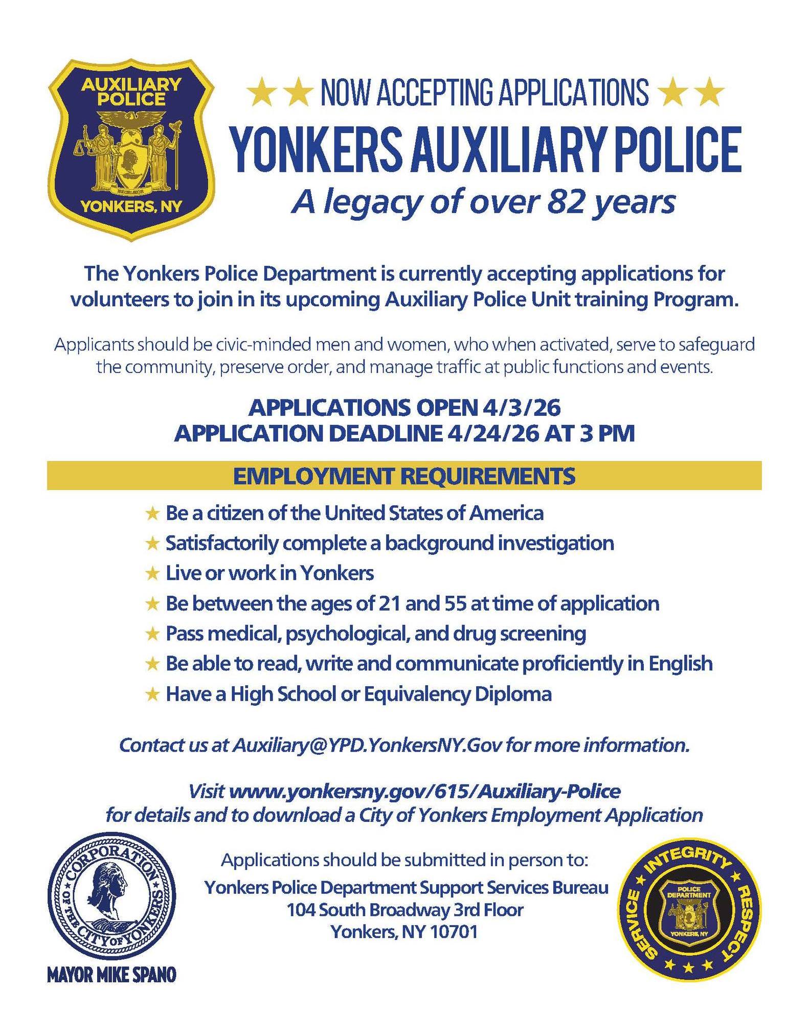 Join the Yonkers Auxiliary Police Join the Yonkers Auxiliary Police