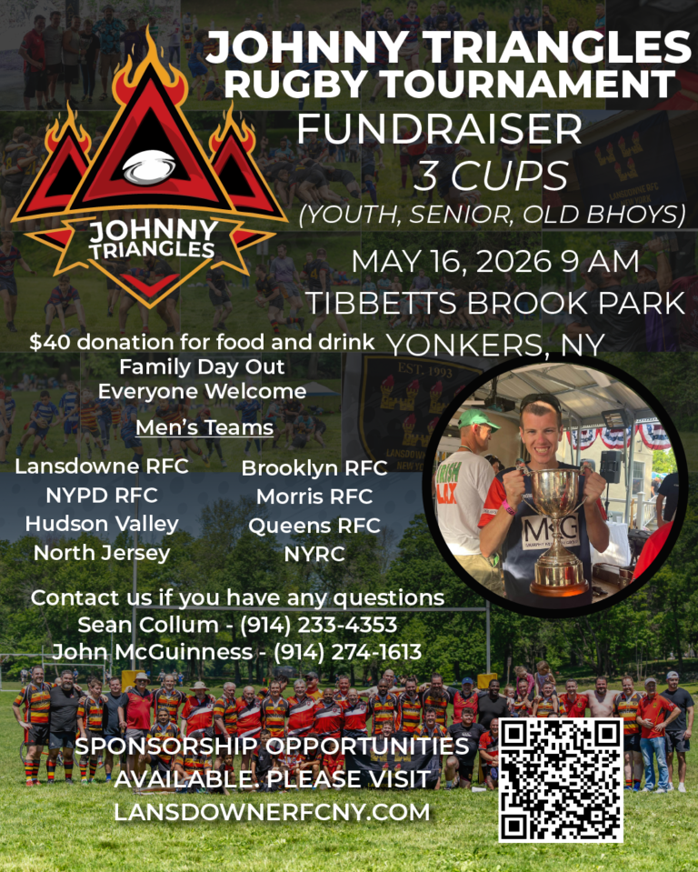 Second Annual Johnny Triangles Rugby Tournament on Saturday, May 16, 2026, at Tibbetts Brook Park in Yonkers