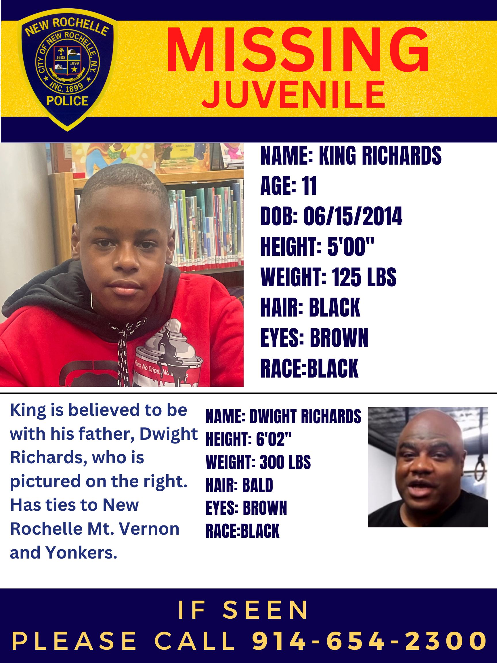 New Rochelle Police Searching for Missing 11-Year-Old King Richards New Rochelle Police Searching for Missing 11-Year-Old King Richards
