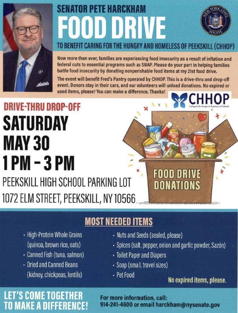 Senator Pete Harckham Food Drive-May 30-Peekskill High School Senator Pete Harckham Food Drive-May 30-Peekskill High School