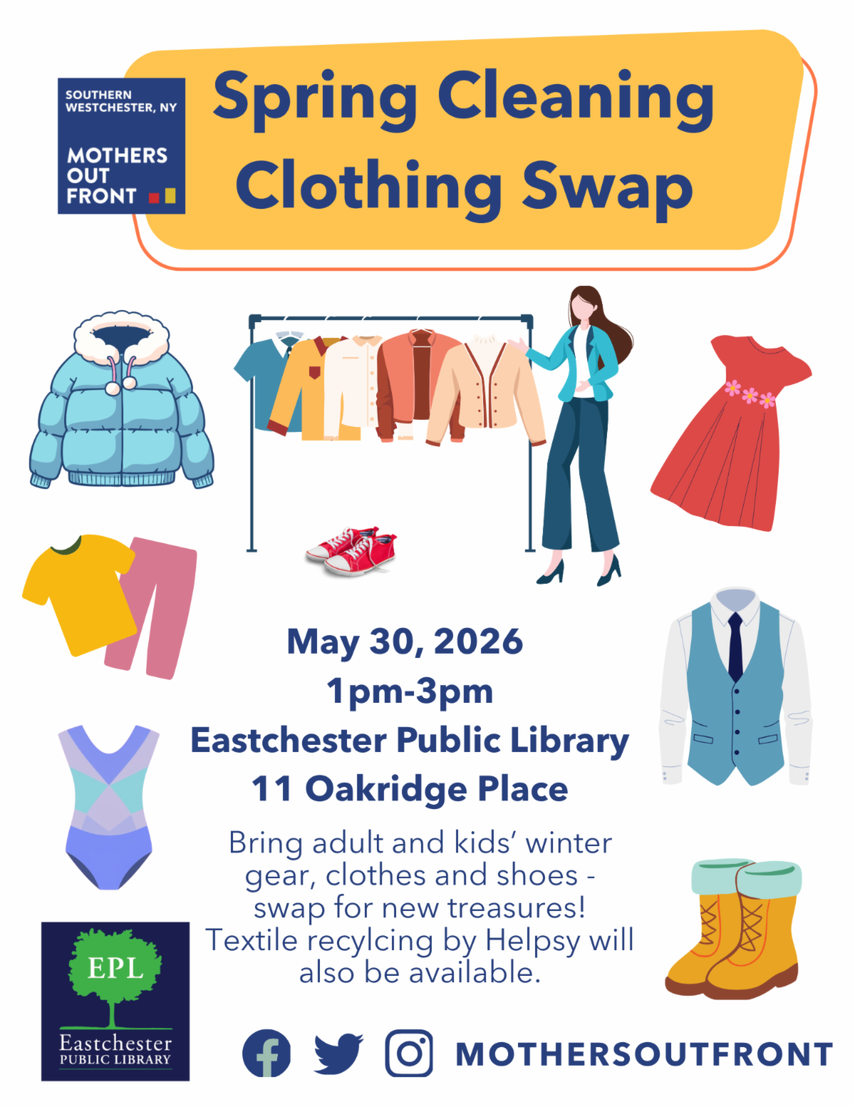 Mothers Out Front “Spring Cleaning Clothing Swap”: Saturday, May 30-Eastchester Library Mothers Out Front “Spring Cleaning Clothing Swap”: Saturday, May 30-Eastchester Library