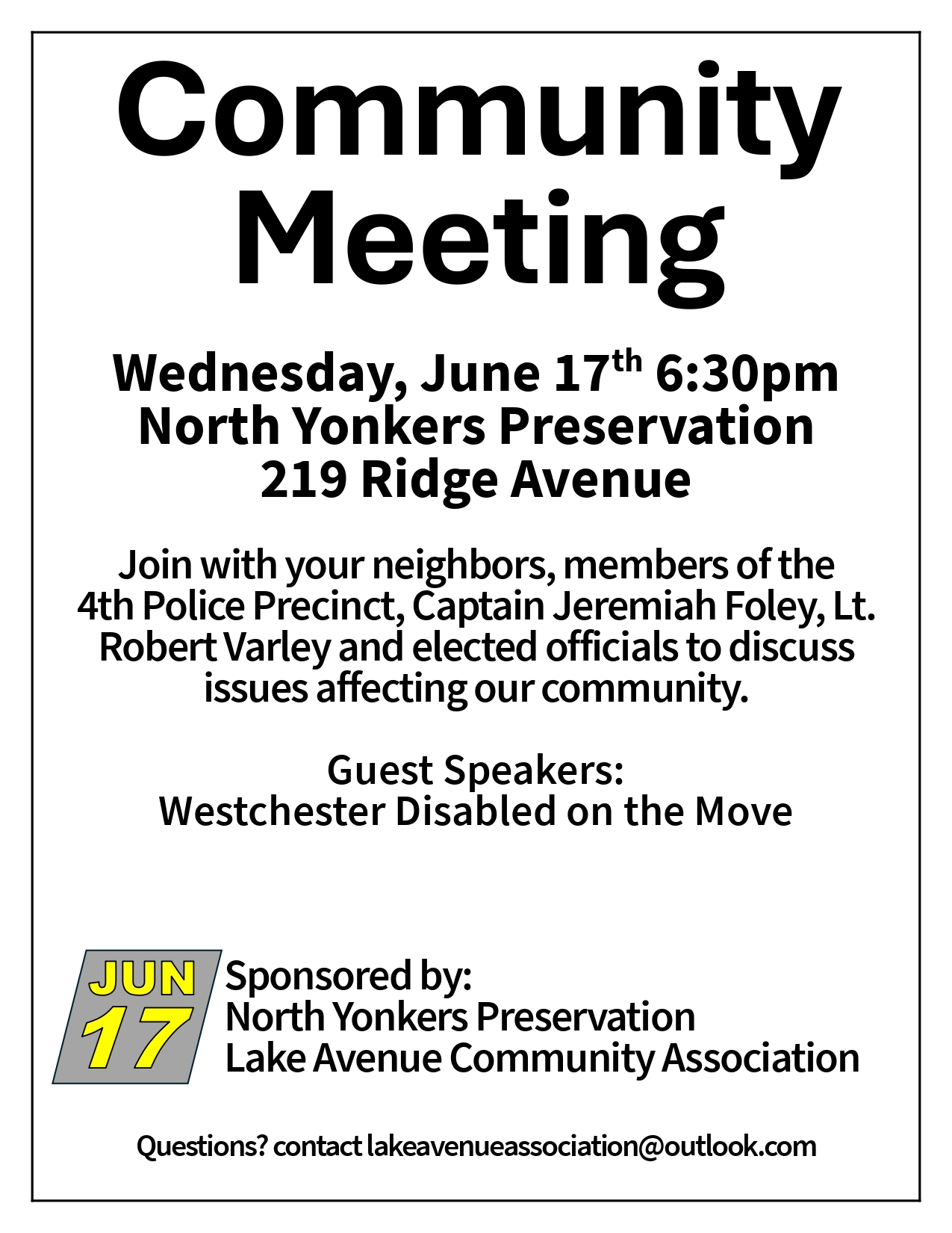 North Yonkers Preservation Meeting June 17 North Yonkers Preservation Meeting June 17