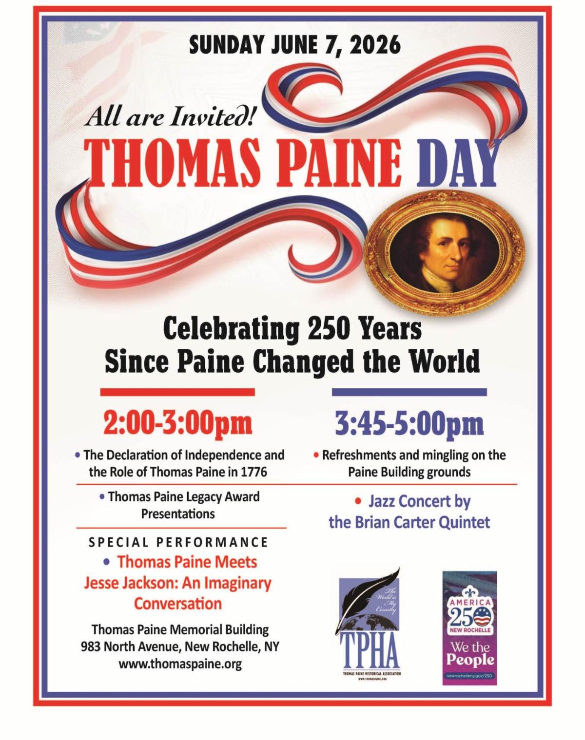 Thomas Paine Day in New Rochelle: Sunday, June 7 Thomas Paine Day in New Rochelle: Sunday, June 7