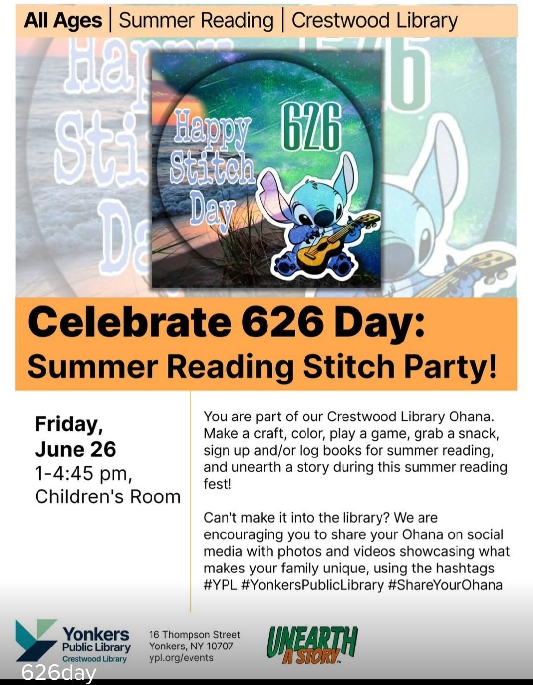 Celebrate 626 Day, Summer Reading Stitch Party at the Crestwood Library Celebrate 626 Day, Summer Reading Stitch Party at the Crestwood Library