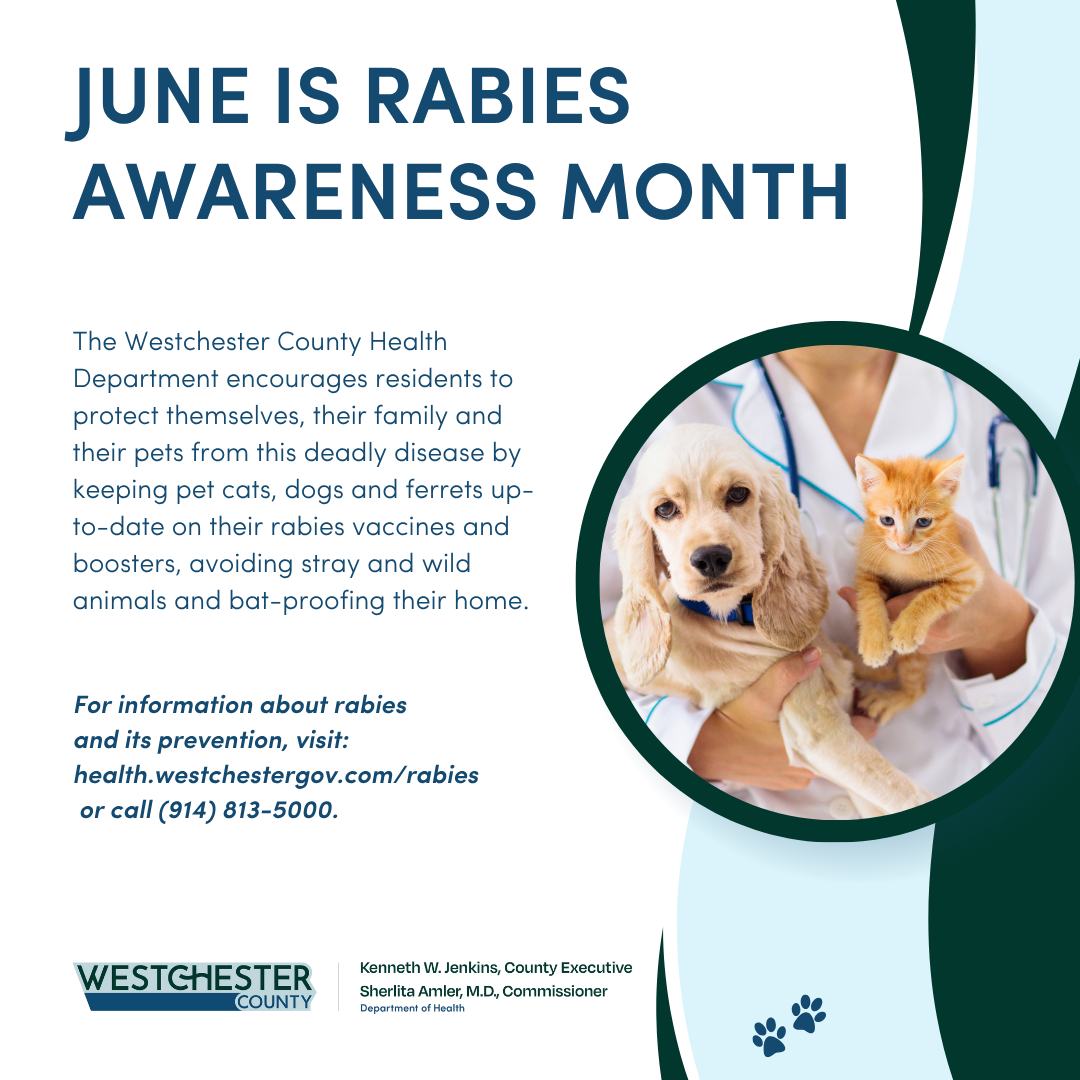 WESTCHESTER COUNTY HEALTH DEPARTMENT MARKS RABIES AWARENESS MONTH IN JUNE WESTCHESTER COUNTY HEALTH DEPARTMENT MARKS RABIES AWARENESS MONTH IN JUNE