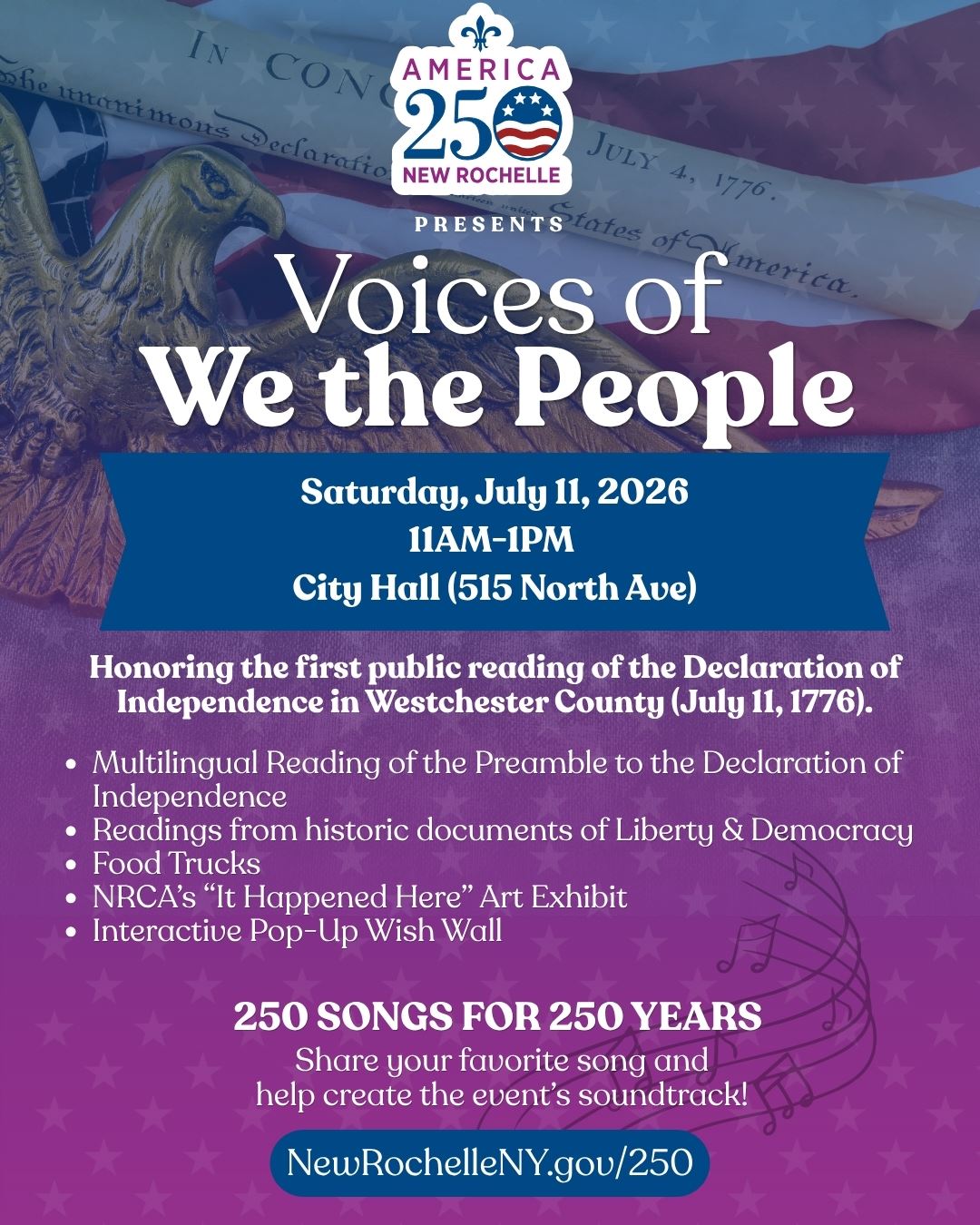 Voices of We the People: New Rochelle to Honor First Public Reading in Westchester on July 11, 1776 Voices of We the People: New Rochelle to Honor First Public Reading in Westchester on July 11, 1776