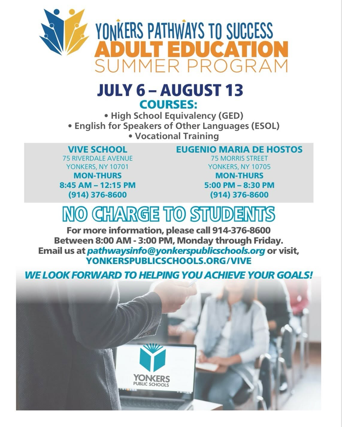 Yonkers Pathways to Sucess Adult Education Summer Program Yonkers Pathways to Sucess Adult Education Summer Program