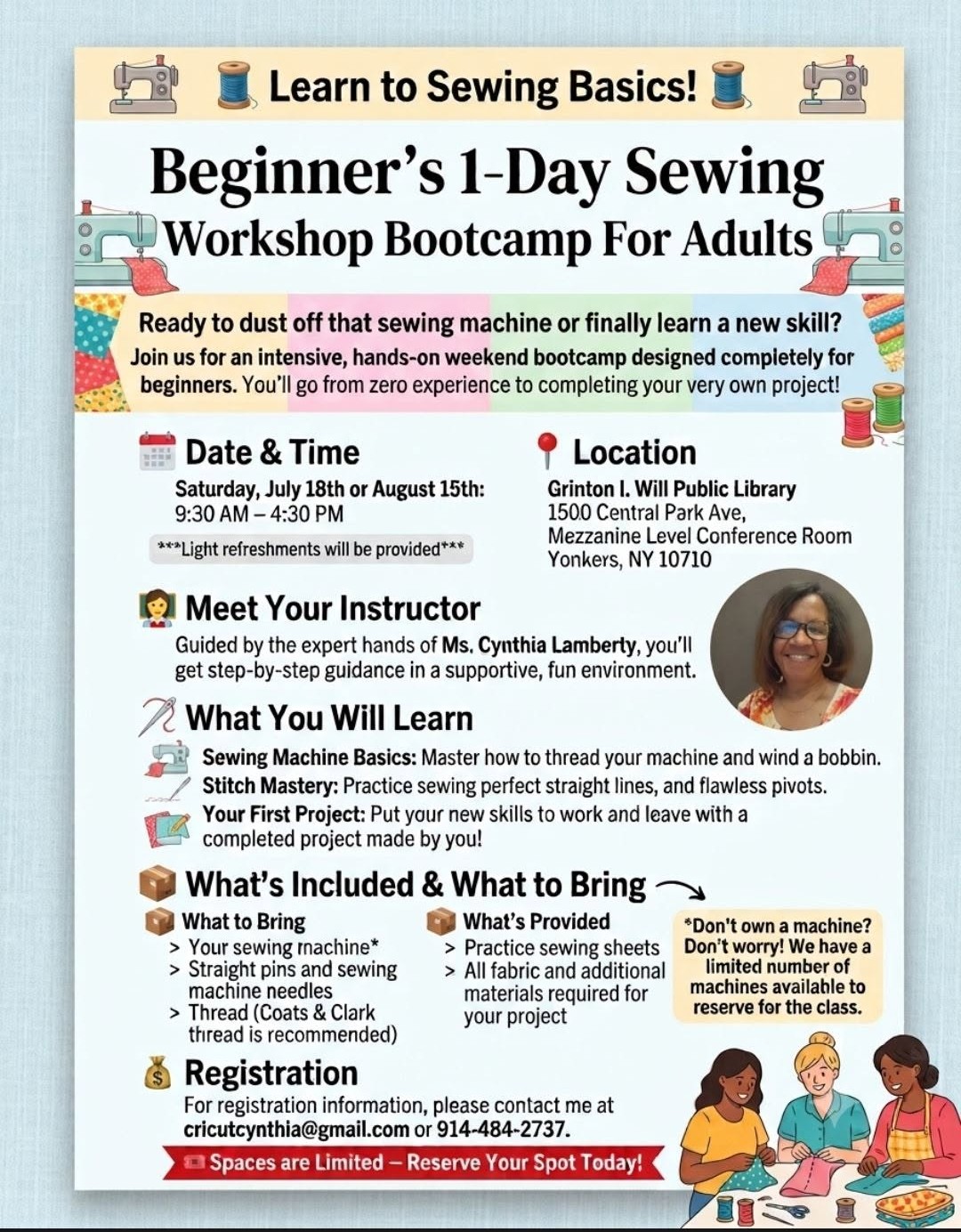 Beginner’s 1-Day Sewing Workshop Bootcamp at Will Library Beginner’s 1-Day Sewing Workshop Bootcamp at Will Library
