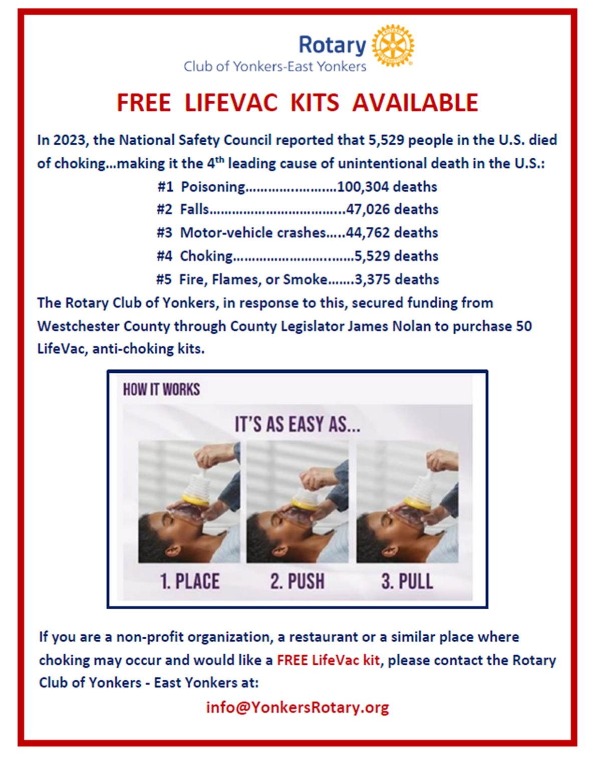 Rotary Club of Yonkers-East Yonkers Giving Away Free Lifevac Kits