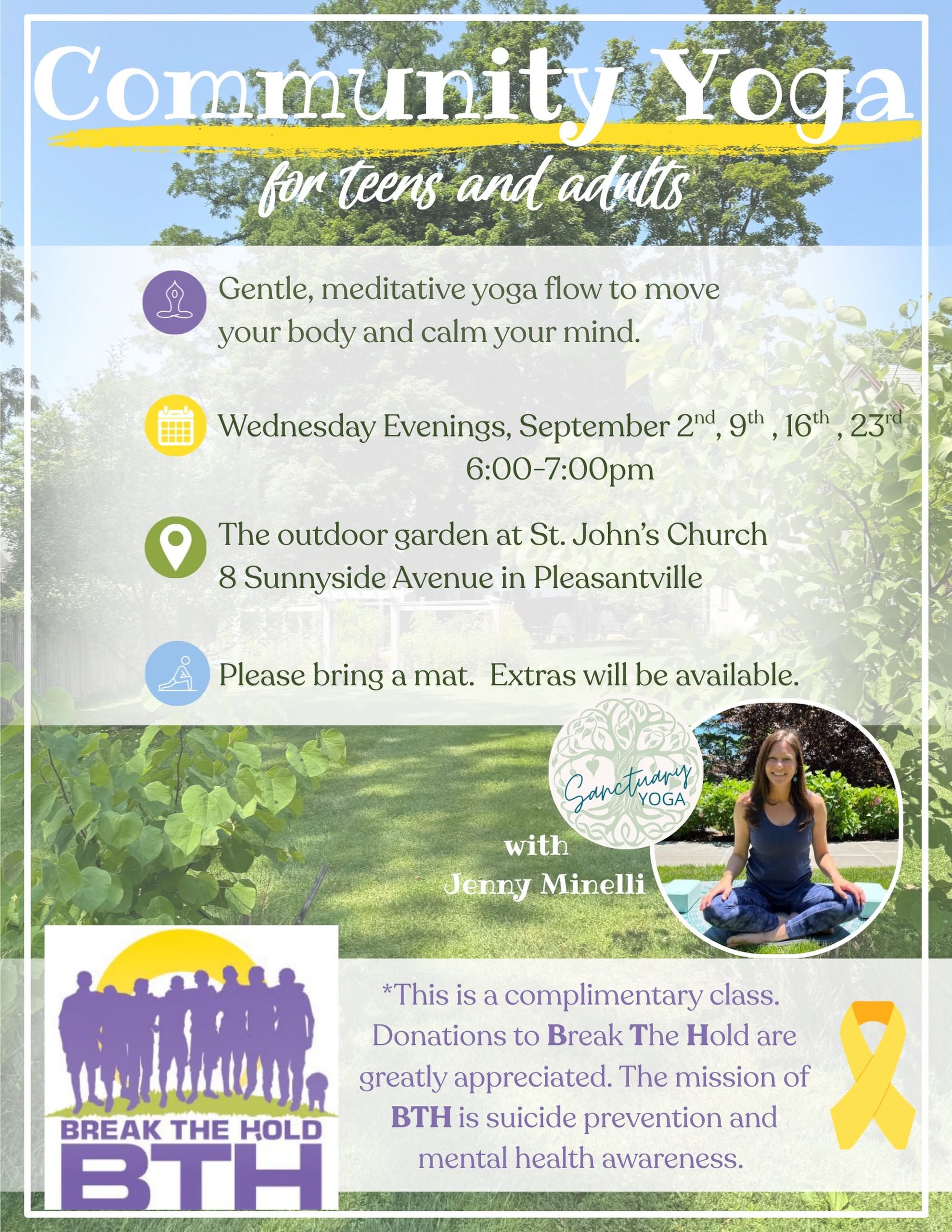 Break the Hold and Sanctuary Yoga to Continue Free Community Yoga at St. John's Church, Pleasantville